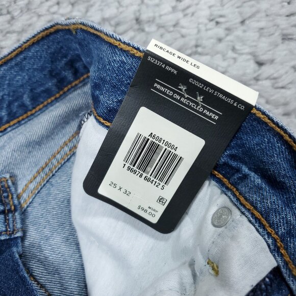 Levi's Premium Ribcage Wide Leg Jeans Medium Wash Blue High Rise Size 25 x 32 - Picture 7 of 12